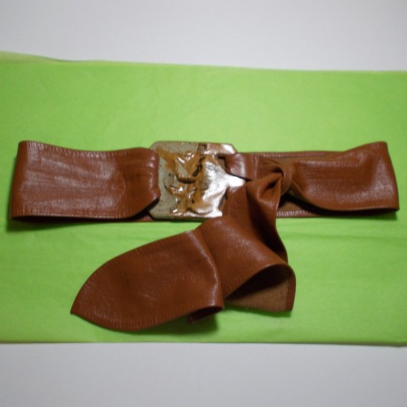 ART Vintage 90\'s HEDY SHEPARD Buttery Soft Leather Belt with Ceramic Buckle EUC main image 5